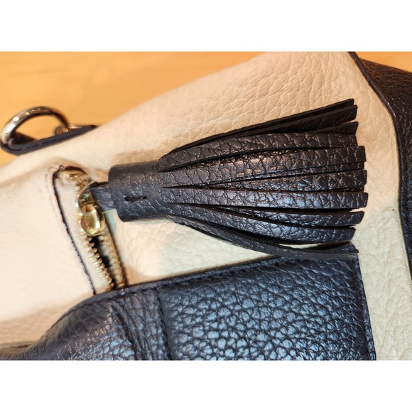 Kate Spade Satchel Crossbody Black‎ Beige Leather Tassel Designer Bag - Picture 10 of 13